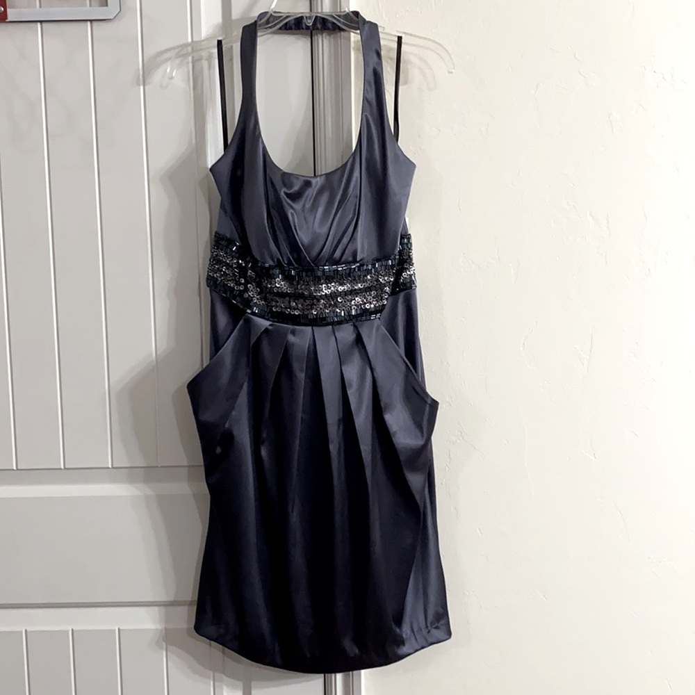 NWT. Halter Sequin Dress with Pockets in Grey